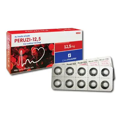 Viên nén Peruzi 12.5mg DaViPharm điều trị tăng huyết áp, đau thắt ngực (3 vỉ x 10 viên)